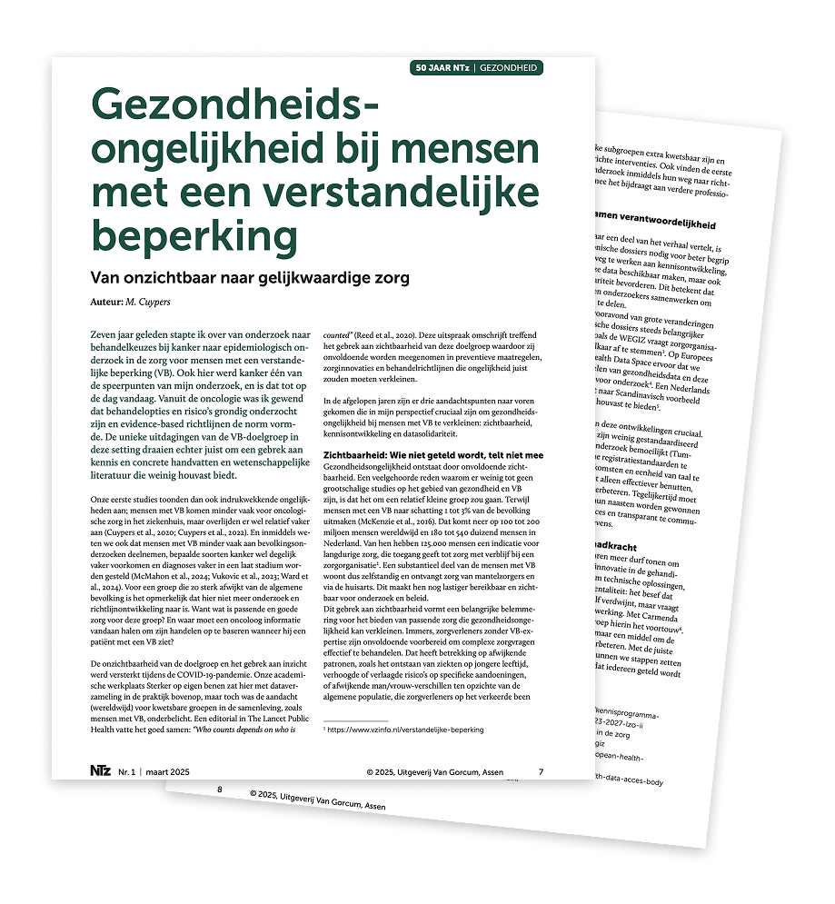 Publicatie “Gezondheidsongelijkheid bij mensen met een verstandelijke beperking”